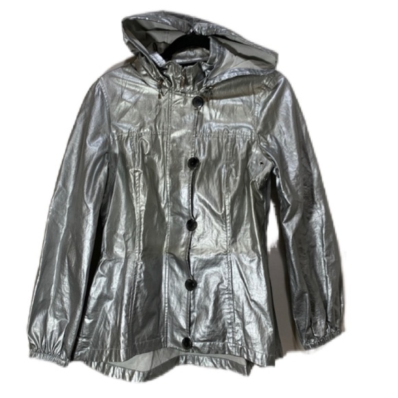 W by Worth Jackets & Blazers - Y2K silver jacket metallic hooded raincoat hoodie W by Worth Zipper pocket